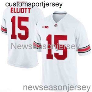 Gestikte Ohio State Buckeyes #15 Ezekiel Elliott Jersey Wit NCAA Custom elk naamnummer XS-5XL 6XL