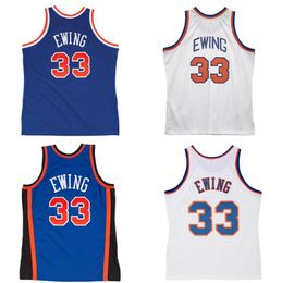 Gestikte Patrick Ewing Fadeaway basketbalshirts 1985-86 91-92 95-96 blauwe mesh hardhout klassieke retro jersey heren dames jeugd S-6XL