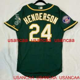 Cosido RICKEY HENDERSON verde COOL BASE JERSEY Throwback Jerseys Hombres Mujeres Jóvenes Béisbol XS-5XL 6XL