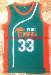 Semi Pro Flint Tropics Film #33 Jackie Moon Basketball Jersey Green XS-6XL Custom Eventuele naambasketbaltruiens