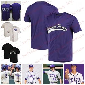 Cousu TCU Horned Frogs Baseball Jersey Personnalisé Nick Lodolo Jersey Charles King Brandon Williamson Jake Eissler Haylen Green Conner Shepherd