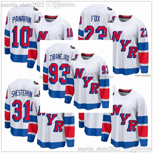 Maillot de hockey blanc cousu 2024 Stadium Series 93 Mika Zibanejad 23 Adam Fox 10 Artemi Panarin 31 Igor Shesterkin 20 Chris Kreider Alexis Lafrenière 8 Jacob Trouba