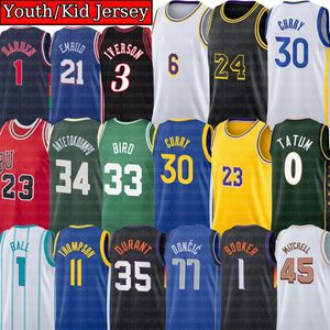 Cosido Youth Kid 6 James 23 Lebron Basketball Jerseys Vince Carter Stephen Curry Tatum Bryant Doncic Michael Booker Ball Iverson Bird Best 1