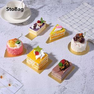 Stobag 100 stks Hart Ronde Cake Film Mousse Cake Papier Bodem Rim Goud / Zilver / Zwart Decoratie Lade Baby Douche Bruiloft Vierde 210602