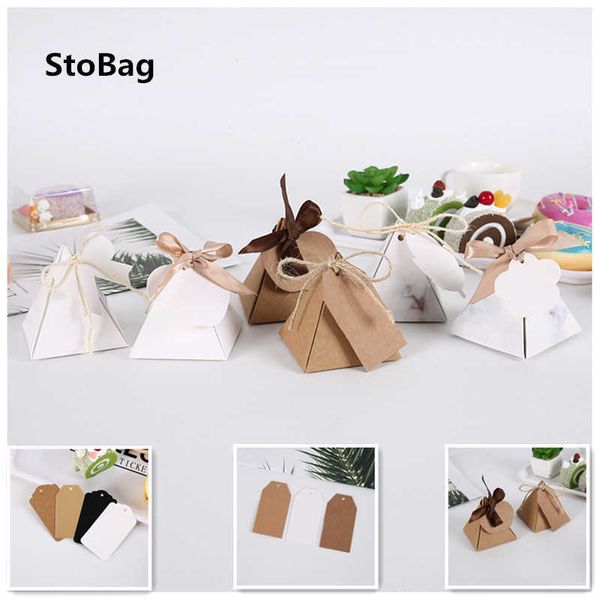 StoBag 100 pcs Kraft/Blanc/Noir Étiquette Peut DIY Écrire À La Main Baby Show Cadeau Gâteau Boîte Décoration Fournitures Désherbage Cartes-Cadeaux Tag 210602