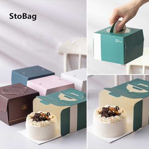 STOBAG 10 UNIDS Caja de pastel de papel de 4 pulgadas Dé un buen momento Manilla de la boda Fiesta de cumpleaños Baby Shower Regalo Decoración hecha a mano Suministros 210602