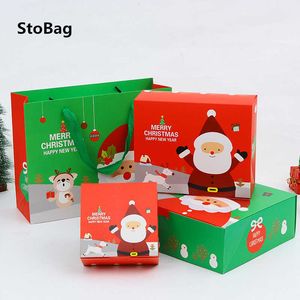 Stobag 10 stks Kerst Santa Claus Groen / Rood Handvat Papierzakken voor Bakken Cookies Chocolade Pakket Supplies Cake Decoration 210602