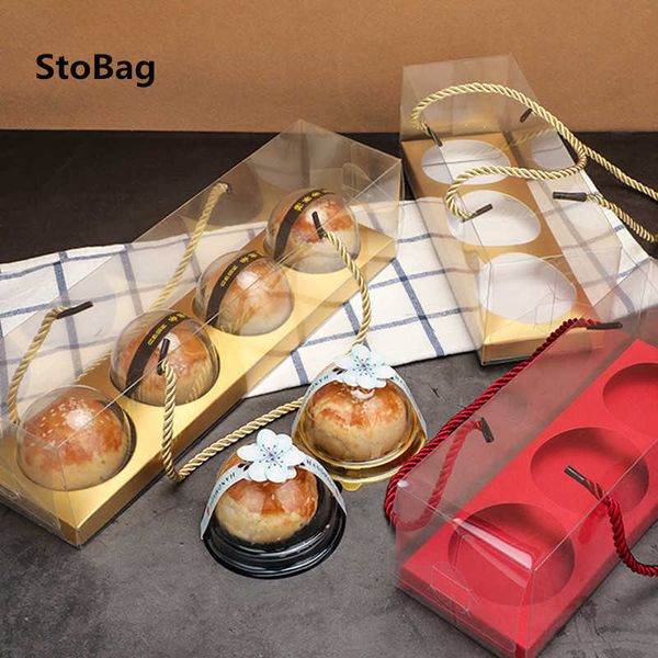 StoBag 10 pcs Tasse Oeuf Tartes Boîte Transparente 5 Couleur Poignée Papier Fond Boîtes Pour Enfant DIY À La Main Cadeau Paquet Gâteau Alimentaire 210602