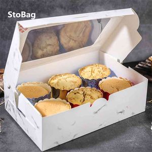 Stobag 10 stks Cupcake Box met raambrood Cakedozen en verpakking Patisserie bruiloft verjaardagsfeestje cookies Baby shower DIY 210402