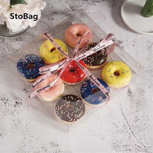 StoBag 10 pcs Donuts Emballage Transparent Boîtes Anniversaire Mariage Baby Show Cadeau Gâteau Décoration Cuisson Cookies Fournitures 210602