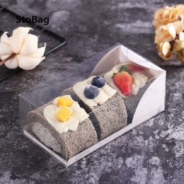 Stobag 10 stks Handgemaakte Bakkerij Cake Roll Puff Marble Packaging Box Transparante Lange Lade Bakken Doos Verjaardag Party Huwelijksgeschenk 210602