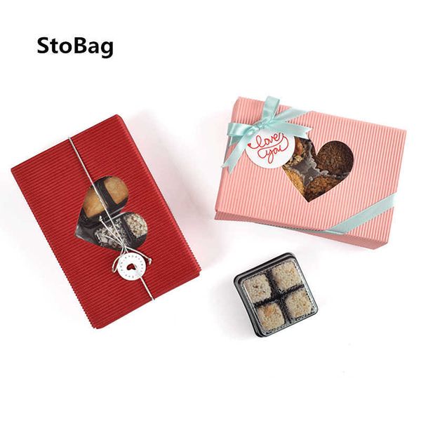 StoBag 10pcs coeur transparent fenêtre bonbons chocolat coffrets cadeaux bricolage à la main boîte à savon gâteau décoration fournitures fête de mariage 210602