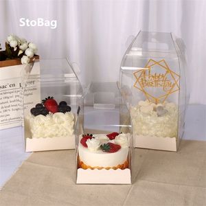 StoBag 10pcs augmenté portable transparent gâteau d'anniversaire boîte pain dessert cuisson emballage fête d'anniversaire fournitures de mariage 201015