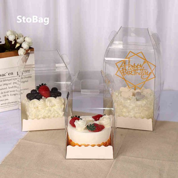 Stobag 10pcs augmenté portable transparent gâteau d'anniversaire boîte pain dessert cuisson emballage fête d'anniversaire fournitures de mariage 210325