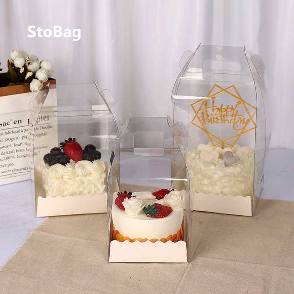 STOBAG 10PCS SUPPORTÉ PORTABLE PORTABLE TRANSPARENT BOÎTE BOÎTE DE GAIN DE SERT DE DESSERT PAINS D'EMBALLAGE EMBALLAGE DE FÊTE D'ANNIVIDEMENT FOURNITURES 210602