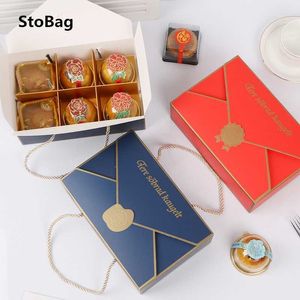 Stobag 10 stks / partij 22.5x15x7cm Rood / Blauw Envelop Papier Box Bruiloft Verjaardag Handly Gift Kleding Verpakking Evenement Gunst Bakbakken 210602