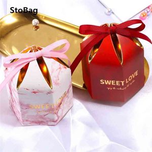 Stobag 10 stks zoete huis vorm bruiloft verjaardag partij snoep chocolade verpakking dozen vieren diy gunst gift decoratie 210402