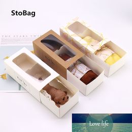 Stobag 10 stks Dank u Window Handdoek Cake Box Swiss Roll Snow Crisp Nougat Bakbox Dalle Pakket Papier Bruiloft Baby Show