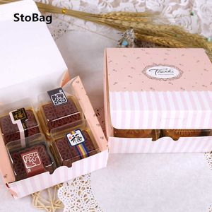 Stobag 10 stks bedankt cake chocolade verpakking voor verjaardagsfeestje Thanksgiving DIY handgemaakte snoep soort gunst roze / witte papieren doos 210602