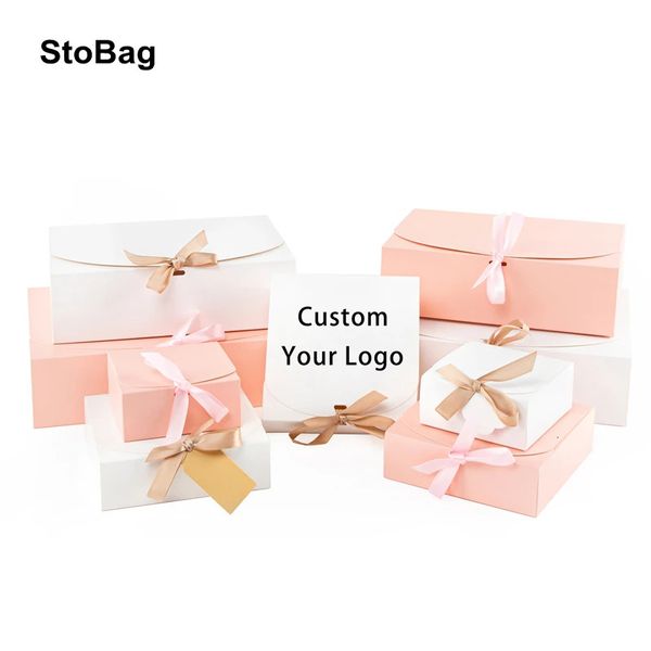 StoBag Caja de regalo blanca/rosa de 2 piezas para bodas, cumpleaños, fiestas, descuentos, almacenamiento de ropa, galletas hechas a mano, soporte de embalaje, personalización 240205