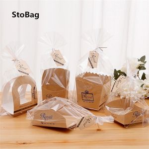 Stobag 20 stks bakken verpakking broodtassen snack gebakdoos maaltijd pakket toast tas picknick draagbare set babyshow verjaardagsfeestje 201225