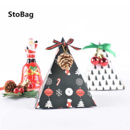Stobag 25 stks Merry Christmas Tree Paper Doos Candy Cookies Chocolade Snack Pakket Levert Baby Shower Gift Decorating Gunst 210602