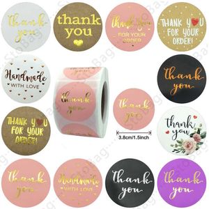 StoBag 500 pcs Dia 3.8 cm Bronzage Kraft Autocollants Joint Labes À La Main Avec Amour Papeterie autocollant Cuisson Décoration Enveloppe 210602