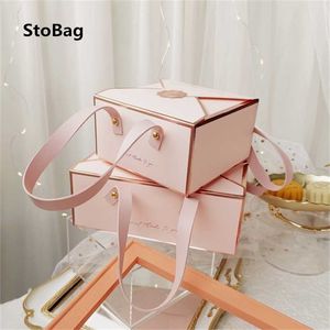 Stobag 5 stks Bronzing Draagbare Papier Box Lederen Touw Chocolade Candy Verpakking Verjaardagsfeestje Jaar Gift Decoratie 211108