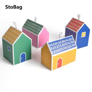 Stobag 5 stks / partij Huis Vorm Cookies Verpakkingsdoos Handgemaakte Gift Candy Kerst Verjaardag Bruiloft Baby Shower Decoratie 210602