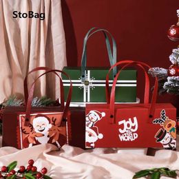 Stobag 5 stks Toy to the World Merry Christmas Protable Paper Doos Vier Candy Chocolote Biscuit Packaging Year Gift Pack 210602
