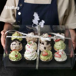 Stobag 5 stks Transparante Draagbare Cupcake Box Brood Cake Dozen en Verpakking Patisserie Bruiloft Baby Shower Party Decoratie 210724