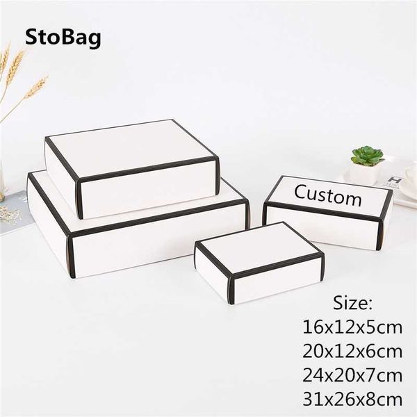 Stobag 5pcs boîte-cadeau blanc-noir fête d'anniversaire mariage baby shower décoration simple cuisson biscuit emballage personnalisé votre style 210602