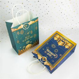 Stobag 6pcs Eid Mubarak Sac-cadeau avec des biscuits de fête de poignée Supplies d'emballage de bonbons Ramadan Kareem Kids Favors Happy Al-Fitr