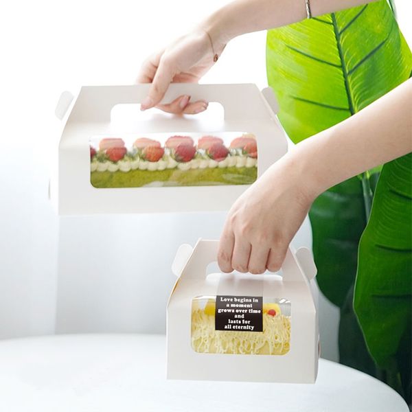 Stobag-handle pastel de pastel rollo de toallas rollo suizo para boda fiesta de cumpleaños Farvor regalo de mano con ventana transparente 10 piezas
