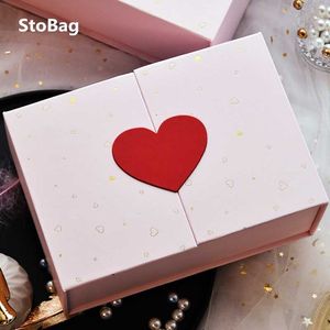 StoBag Pink / Gold Día de San Valentín Caja de regalo y bolsa Cumpleaños de boda Embalaje de maquillaje especialmente creativo 210602