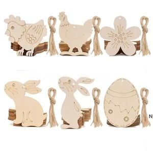 Stock 10 pcs DIY Bois Oeuf De Pâques Poussin Pendentif Artisanat Décoration De Pâques Creative En Bois Artware Festival Party Favors Fournitures Ornement Xu