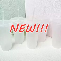 Stock 24oz Clear Cup Tasses en plastique Transparent Tumbler Summer Réutilisable Cold Drinking Coffee Juice Mug avec couvercle et paille FY5305 t1014