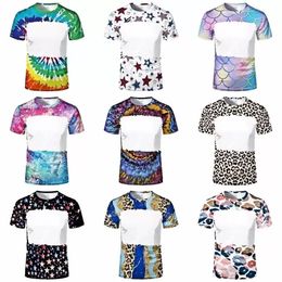 Stock 31 Patterns men's t-shirt Favor Sublimation Blank Leopard Bleached Shirts Heat Transfer Printed 95% Polyester T-Shirts for Adult and Children