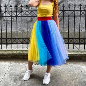 Voorraad 5 Lagen Tule Rok Petticoat Veelkleurige Regenboog Tutu Vrijgezellenfeest Bruidsmeisje Outfits Formele Casual Jurk CPA5716