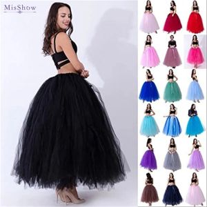 Stock 6 couches 100 cm Maxi longue jupe en tulle avec ceintures de ruban princesse fée Tutu jupes femmes Vintage gonflé jupon robe CPA833 CPA1009