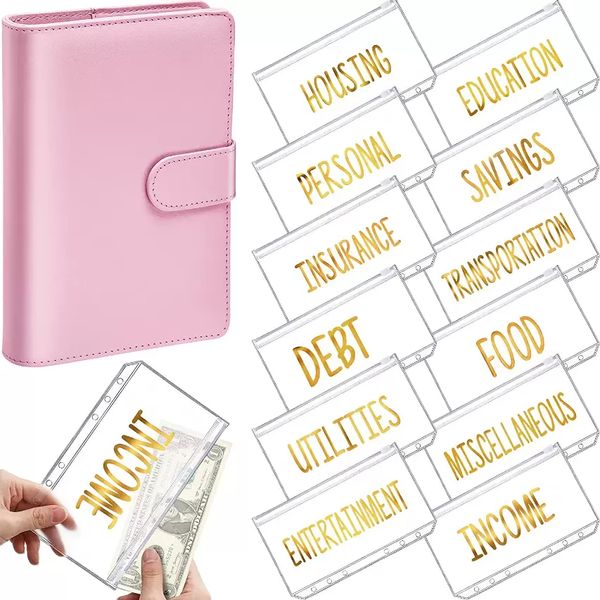 Stock A6 PU Cuir Binder Budget Cash Envelope Organizer Personal Wallet 12 Binder Pockets Zipper Folders pour Planner Saving Money