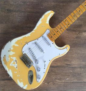 Stock Antiques do Old Electric Guitar Elm Yellow Color Real POS Hele en Retail Guitarra1124657