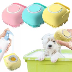 Stock badkamer honden bad borstel massageklepen zachte veiligheid siliconen kam met shampoo doos huisdier accessoires voor katten douchegradengereedschap