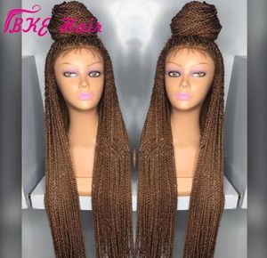 Stock Noir Bourgogne Brun Sénégalais perruque Synthétique Crochet Tresses perruque pleine dentelle frontale micro tresse perruque avec bébé hair4646179