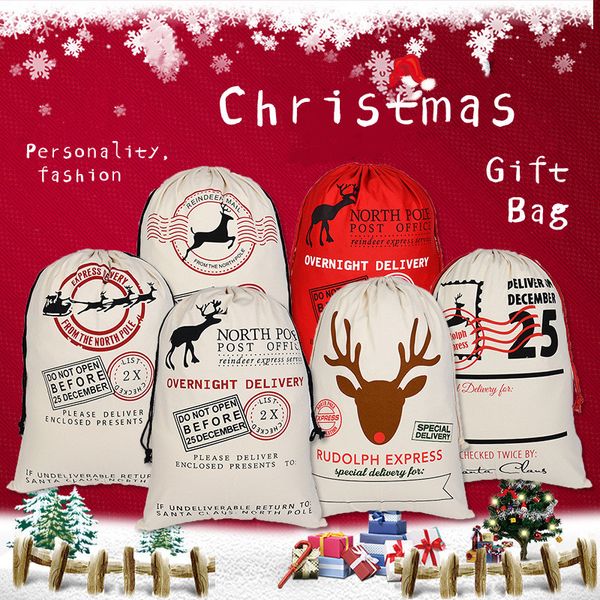 Stock Navidad Santa Sacks Bolsas de algodón de lona Bolsa de regalo con cordón pesado orgánico grande Fiesta de festival personalizada Día de Navidad