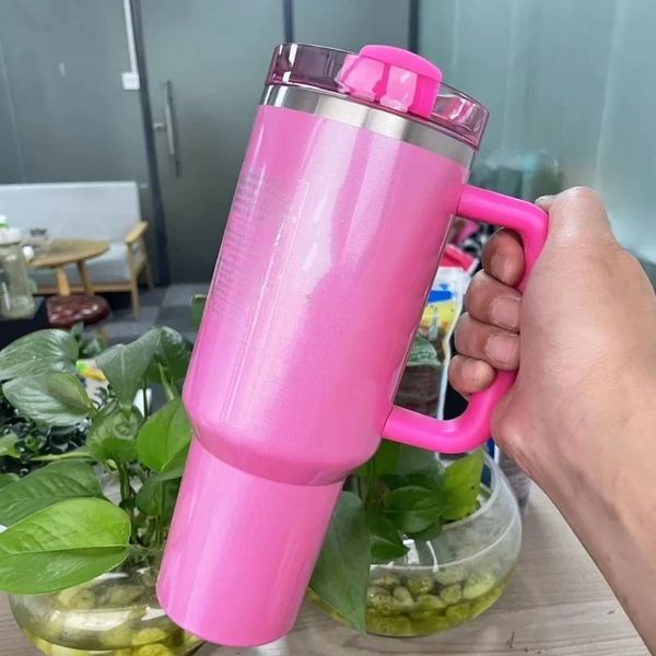 Stock co-marqué rose chatoyant 40oz gobelets édition limitée 40 oz tasse bouteille d'eau avec logo néon rose jaune vert tasses 0327