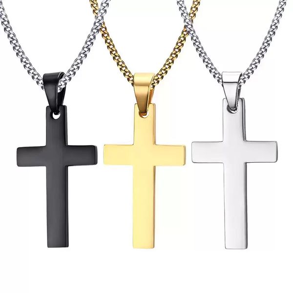 Stock délicat hommes en acier inoxydable croix pendentif colliers hommes lettre gravée avec un seul coeur religion foi crucifix charme chaîne en titane pour cadeau