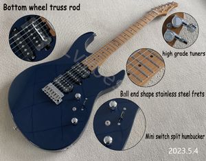 Bouillon! Elektrische gitaar Donkerblauw afgewerkte geroosterde esdoornhals en vingerboard dots inlay split Mini Switch Ball End Stainess Steel