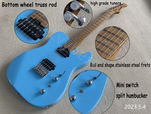 Bouillon! Elektrische gitaar vers blauw afgewerkte geroosterde esdoornhals en vingerboard dots inlay split mini switch ball end stainess stee