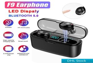 Stock F9 TWS Bluetooth 50 Mini -oortelefoon Hifi Stereo Fingerprint Touch Mic Draadloze oordopjes Hoofdtelefoon met LED Digital Charging 1717208